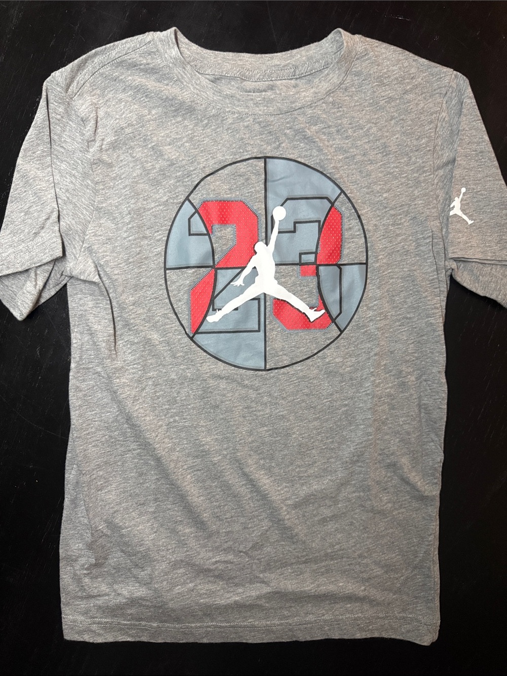 Jordan Gray Short-Sleeve Graphic Tee with Red & White 23 Jumpman